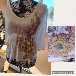 Cream floral flowy summer top large